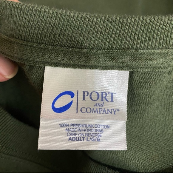 Port & Company Men’s Army Green Cotton Crew Neck Tee - Picture 5 of 7